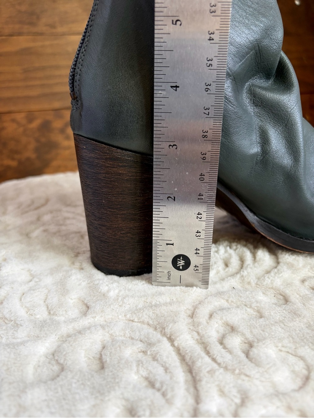 FREE PEOPLE Elle Block Heel Boots Sz 37 US 7 Teal Leather Slouch Leather Boho - Picture 5 of 16